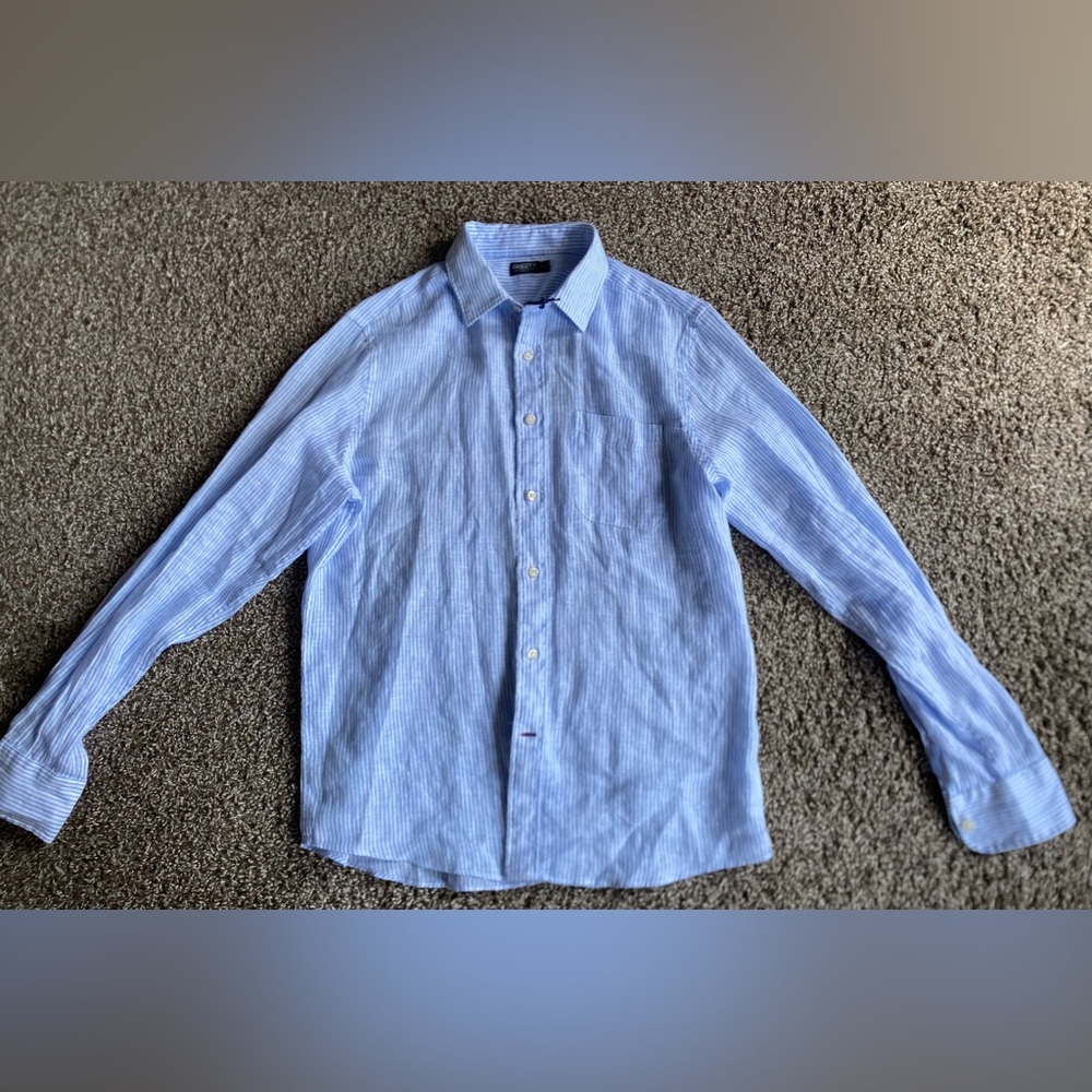 Faherty Mens Linen Laguna button up shirt size Medium blue and white striped